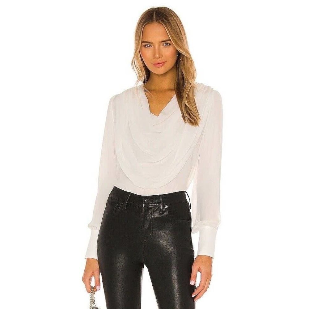 Divine Heritage silk Draped Cowl Blouse Pearl White Silk Large